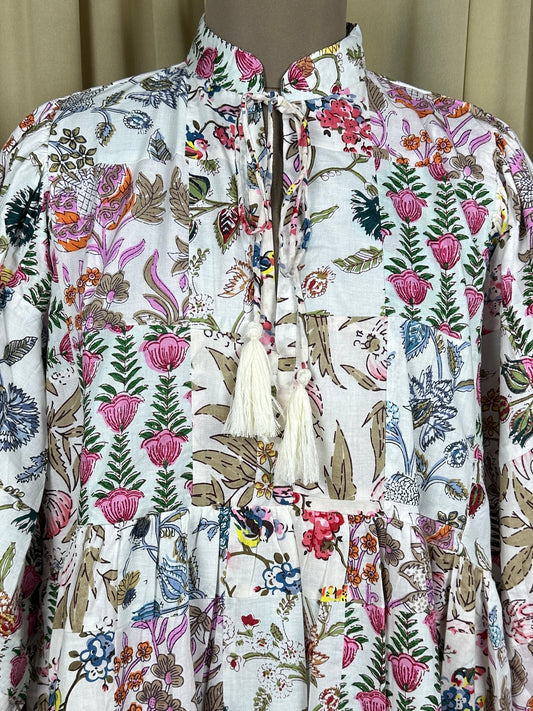 Boho Maxi Dress With Sleeves | Handmade Patchwork Long Flowy Beach Dress, One-of-a-kind Elegant Retro Outfit, Modest Gown with Pockets