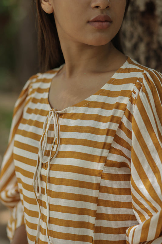 Women Cotton Maxi Dress, Hand Block Printed Stripes Dress, Boho Chic Flowy Gown, Long Sleeves With Pockets, Flowy Sustainable Gift For Her