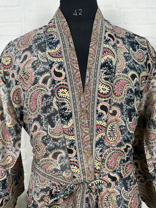 Silk Blend Kimono Robe: Floral Long Dressing Gown