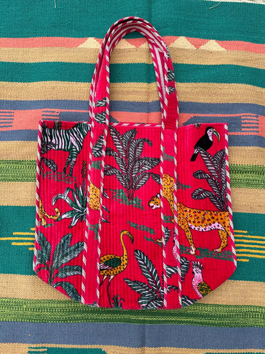 Boho Tote Bag Large Reversible Quilted Velvet Cotton | Beach Weekend Bag Eco friendly Sustainable Sturdy Grocery Shopping Ochre