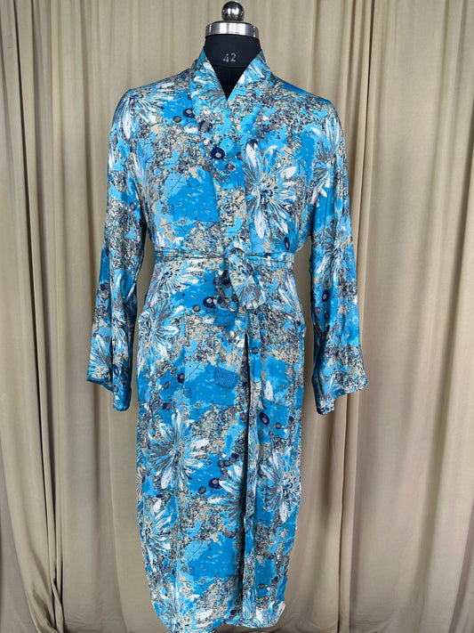 Silky Soft Men’s Kimono Robe | Masculine Elegant Classic Sustainable Vintage House Robe gift, Timeless Comfy Lounge Beach Wear | Blue Floral