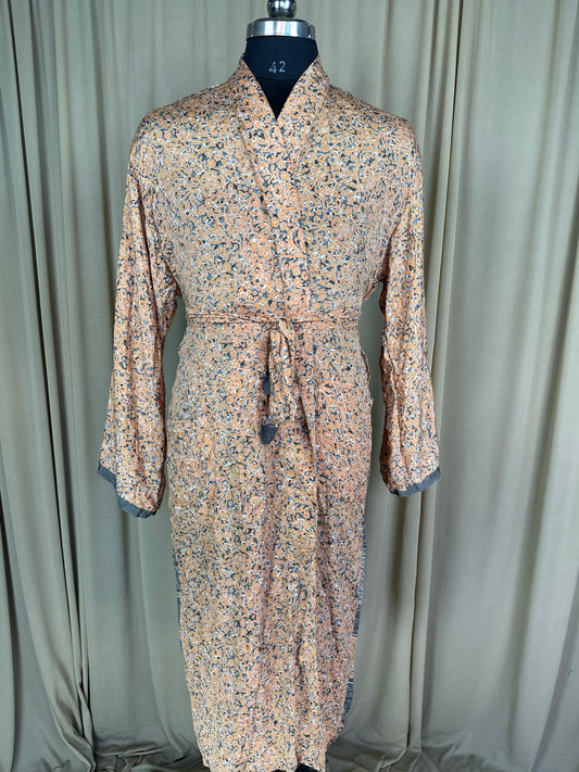 Silky Soft Men’s Kimono Robe | Masculine Elegant Classic Sustainable Vintage House Robe gift | Timeless Comfy Lounge Beach Wear, Gray Floral