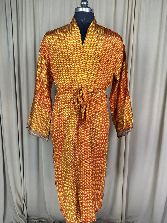 Silky Soft Men’s Kimono Robe, Masculine Elegant Classic Sustainable Vintage House Robe gift, Timeless Comfy Lounge Beach Wear Orange Paisley