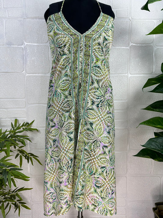 Handmade Floral Halter Maxi Dress: Vintage Boho Sundress