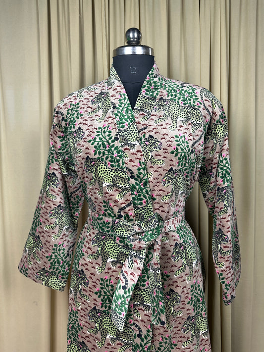 Luxury Velvet Kimono Unisex House Robe | Boho Jacket Autumn Winter Christmas Gift Elegant Reversible Cotton Lined | Quirky Gown Animal Print