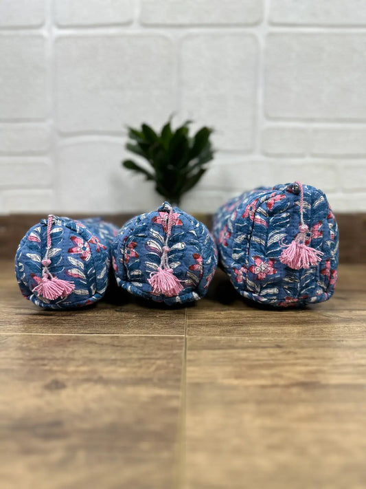 Block Print Toiletry & Makeup Bag | Quilted Wash Bag