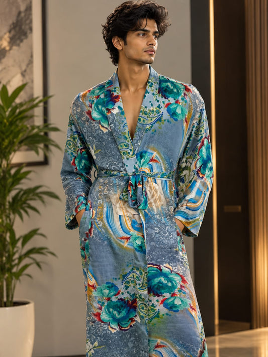 Silky Soft Mens Kimono Robe | Masculine Elegant Classic Sustainable Vintage House Robe gift, Timeless Comfy Lounge Beach Cover Up, Nightwear