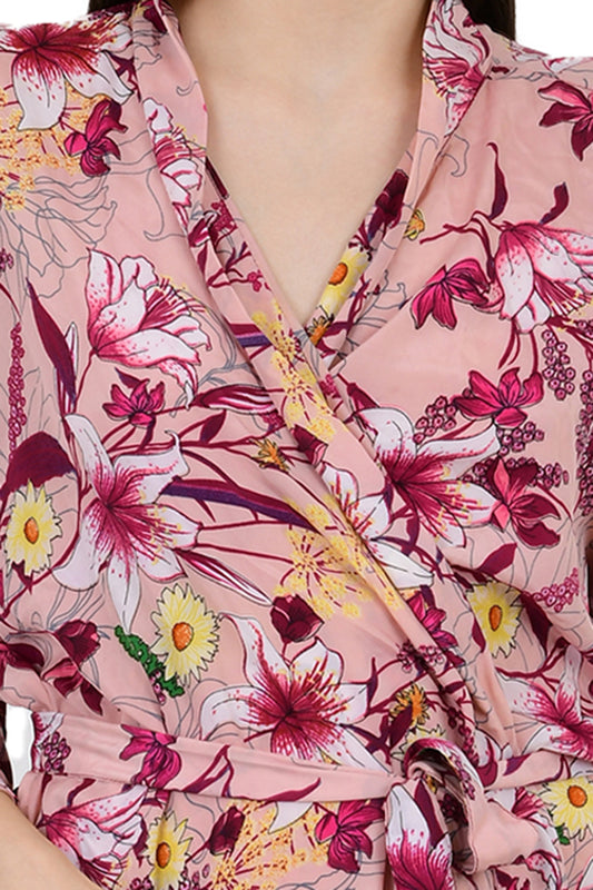 Floral Silk Blend Kimono Robe: Handmade Sari Fabric, Plus Size