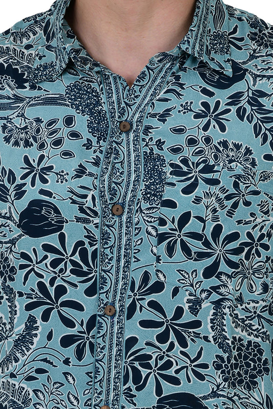 Men Beach Hawaiian Shirt, Mens Festival Rave Outfit, Silk Blend Relaxed Loose Fit Shirt, Cool Dad Father Lover Gift Blue