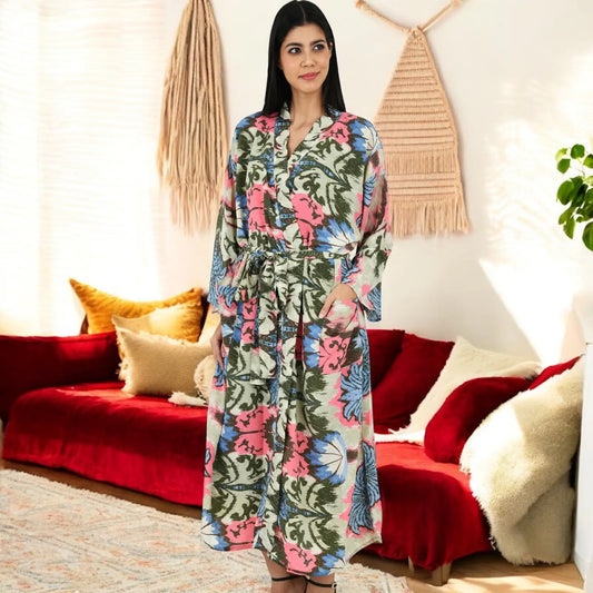 Silk Sari Women Kimono Cami Set | One Size Pastel Ivery Pink Floral Beach Wear