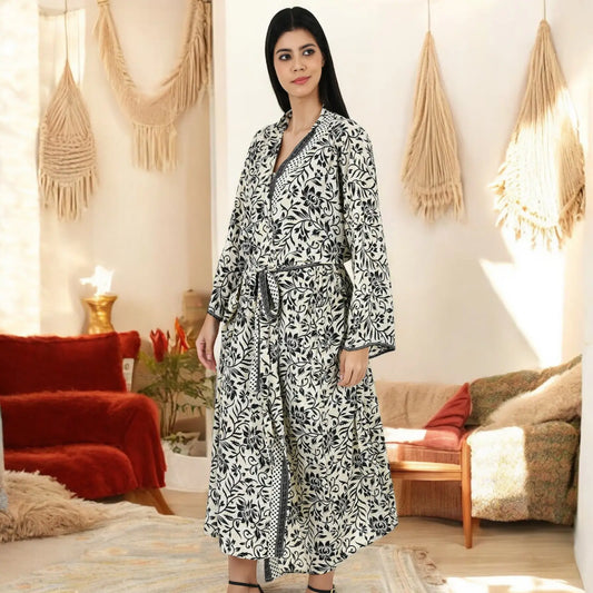 Silk Sari Women Kimono Cami Set | One Size Pastel Ivory Black Floral Relax Wear Camisole