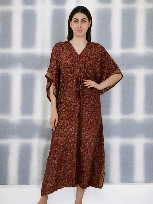 Women Long Silk Kaftan | Floral Caftan #1622
