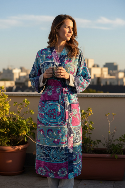 Recycle Silk Sari Women Kimono | Boho Chic Robe House, Beach Cover Up Vintage Bridesmaid Lounge Dressing Gown l Resort Wear Gypsy Nightwear