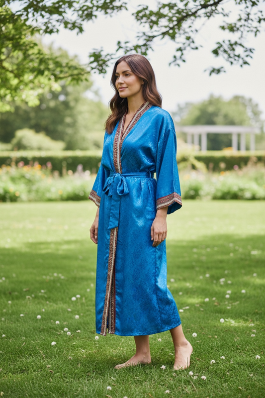 Recycle Silk Sari Women Kimono | Boho Chic Robe House, Beach Cover Up Vintage Bridesmaid Lounge Dressing Gown l Resort Wear Gypsy Nightwear