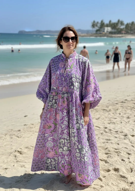 Boho Maxi Dress With Sleeves | Handmade Patchwork Long Flowy Beach Dress, One-of-a-kind Elegant Retro Outfit, Modest Gown with Pockets