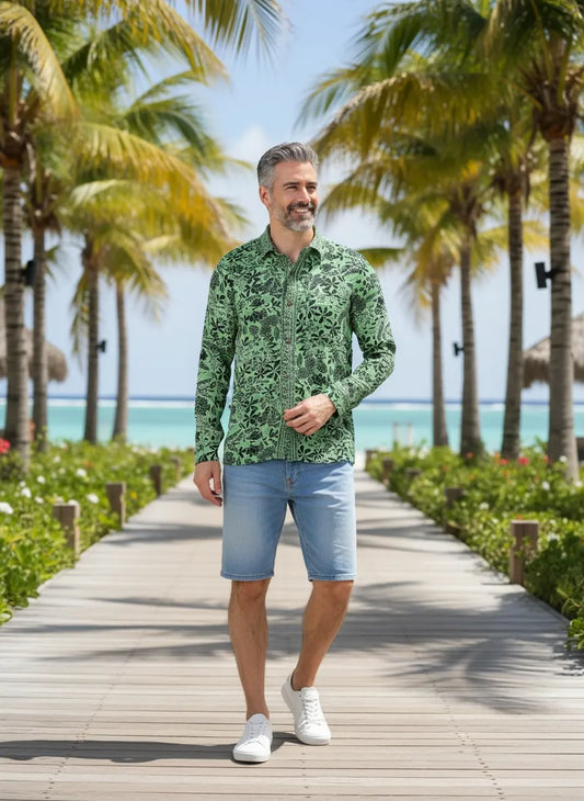 Silk Blend Men's Shirt | Limited Edition Custom Fit Long Sleeve Button Up Collar Shirt | Stylish Dress Shirt, Beach Overshirt, Gift for Him