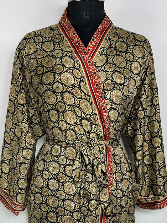 Recycle Silk Sari Women Kimono | Boho Chic Robe House | Beach Cover Up Vintage Bridesmaid Lounge Dressing Gown l Resort Wear Gypsy Nightwear