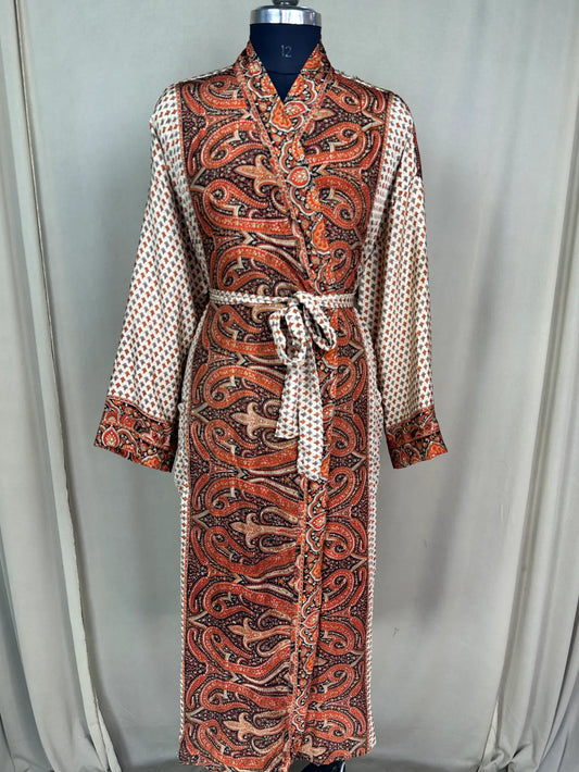Recycle Silk Sari Women Kimono | Boho Chic Robe House, Beach Cover Up Vintage Bridesmaid Lounge Dressing Gown l Resort Wear Gypsy Nightwear