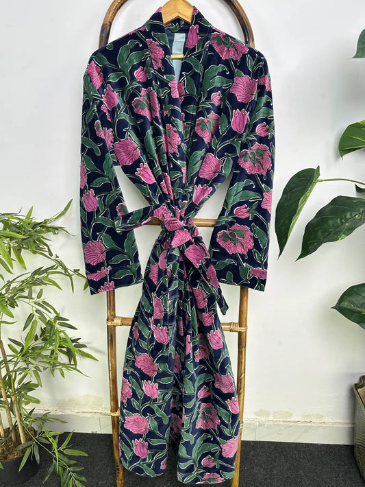 Velvet Reversible Women Kimono | Boho Dressing Gown With Lining, Womens Clothing, Bridal Robe, Spa Gift For Her, Smoking Jacket For Him