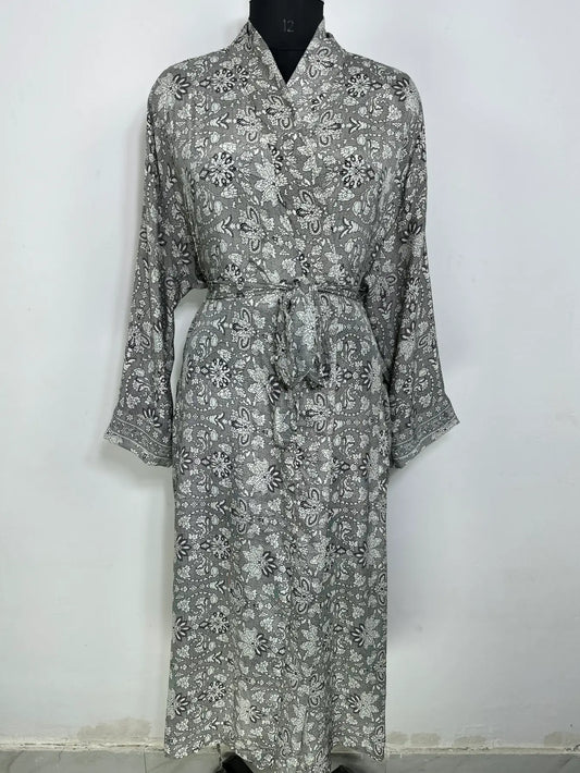 Recycle Silk Sari Women Kimono | Boho Chic Robe House | Beach Cover Up Vintage Bridesmaid Lounge Dressing Gown l Resort Wear Gypsy Nightwear