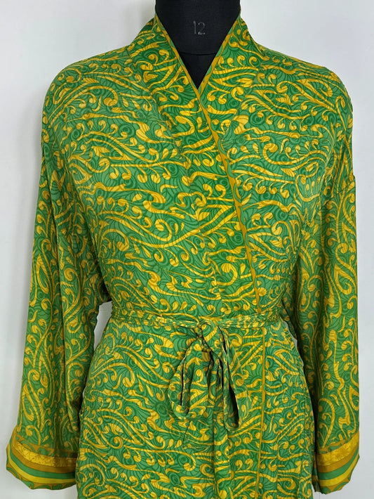 Recycle Silk Sari Women Kimono | Boho Chic Robe House | Beach Cover Up Vintage Bridesmaid Lounge Dressing Gown l Resort Wear Gypsy Nightwear