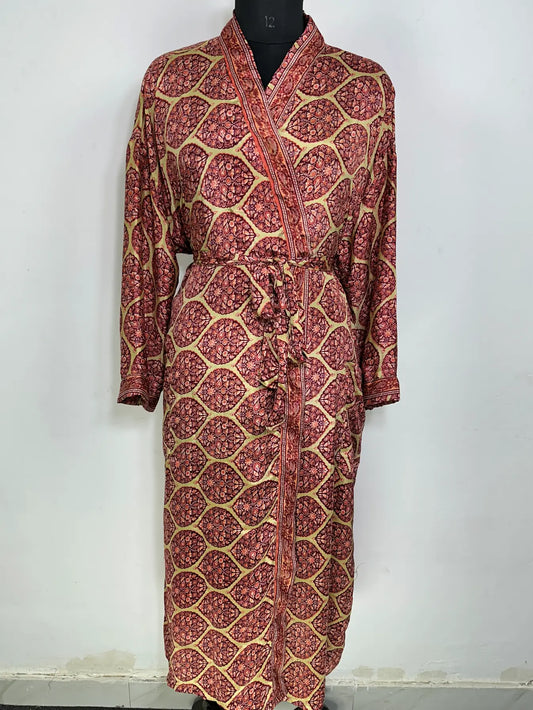 Recycle Silk Sari Women Kimono | Boho Chic Robe House | Beach Cover Up Vintage Bridesmaid Lounge Dressing Gown l Resort Wear Gypsy Nightwear