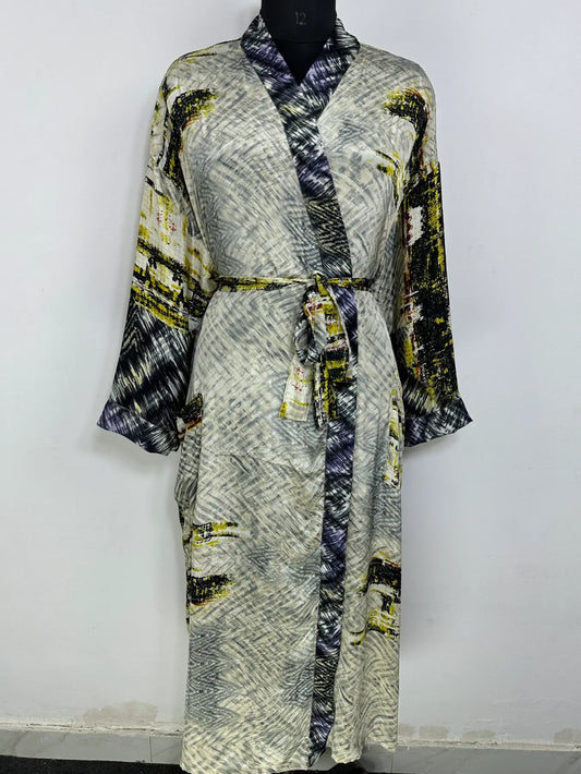 Recycle Silk Sari Women Kimono | Boho Chic Robe House | Beach Cover Up Vintage Bridesmaid Lounge Dressing Gown l Resort Wear Gypsy Nightwear