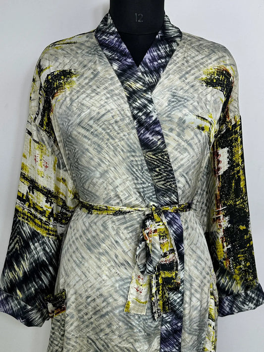 Recycle Silk Sari Women Kimono | Boho Chic Robe House | Beach Cover Up Vintage Bridesmaid Lounge Dressing Gown l Resort Wear Gypsy Nightwear