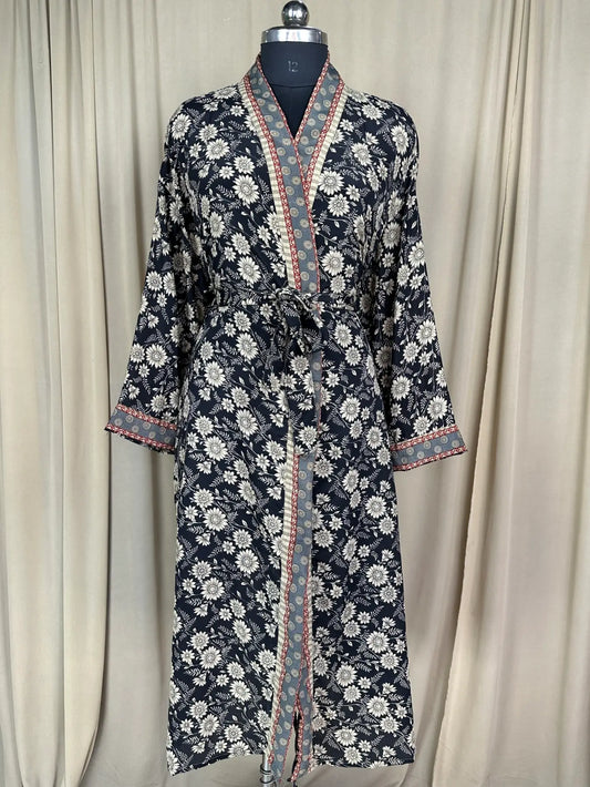 Recycle Silk Sari Women Kimono | Boho Chic Robe House, Beach Cover Up Vintage Bridesmaid Lounge Dressing Gown l Resort Wear Gypsy Nightwear