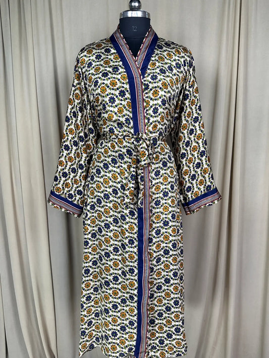 Recycle Silk Sari Women Kimono | Boho Chic Robe House, Beach Cover Up Vintage Bridesmaid Lounge Dressing Gown l Resort Wear Gypsy Nightwear