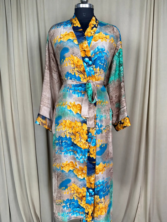 Recycle Silk Sari Women Kimono | Boho Chic Robe House, Beach Cover Up Vintage Bridesmaid Lounge Dressing Gown l Resort Wear Gypsy Nightwear