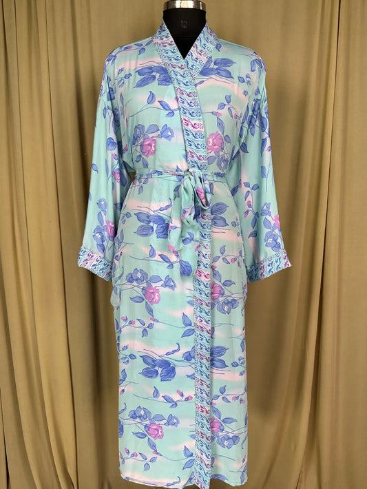 Recycle Silk Sari Women Kimono | Boho Chic Robe House, Beach Cover Up Vintage Bridesmaid Lounge Dressing Gown l Resort Wear Gypsy Nightwear