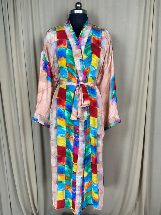 Recycle Silk Sari Women Kimono | Boho Chic Robe House, Beach Cover Up Vintage Bridesmaid Lounge Dressing Gown l Resort Wear Gypsy Nightwear