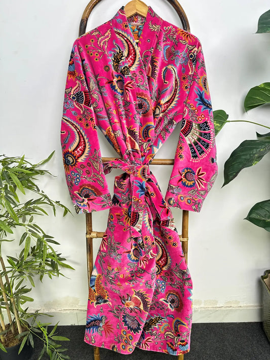 Velvet Women Kimono Dressing Gown | Womens Clothing Boho Reversible With Lining | Bridal Robe Spa Gift For Her, Smoking Jacket For Him