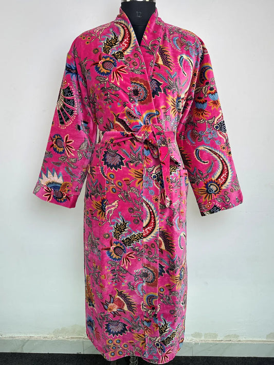 Velvet Women Kimono Dressing Gown | Womens Clothing Boho Reversible With Lining | Bridal Robe Spa Gift For Her, Smoking Jacket For Him