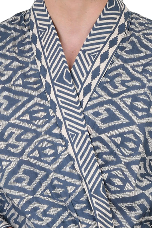 Pure Cotton Handblock Men Kimono | Indian Printed Man House Robe, Boho Beach Coverup Dressing Gown, Lightweight Loungewear, Gift For Him Dad