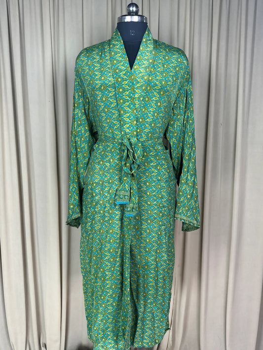 Silky Soft Men’s Kimono Robe | Masculine Elegant Classic Sustainable Vintage House Robe gift, Timeless Comfy Lounge Beach Wear | Blue Floral