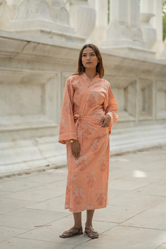 Luxury Cotton Kimono Robe for Women | Long Dressing Gown, Soft Breathable Loungewear, Sleepwear, Bridesmaid & Beach Resort Wear Gift for Her