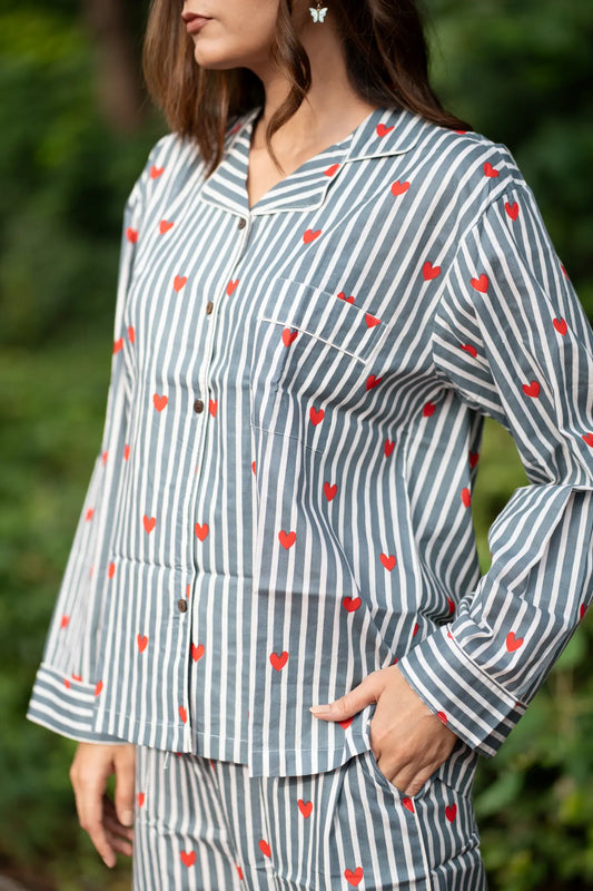 Hand Block Print Cotton PJ Set for Women Soft Lightweight Sleepwear, Breathable Floral Loungewear with Pockets, Boho Holiday Co-Ord Set