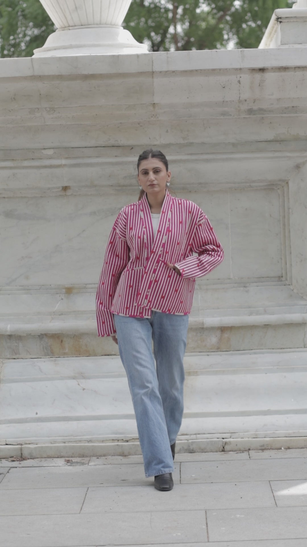 Quilted Short Bohemian Jacket for Women | Quirky Handmade Gray White Heart Print | Front Open Cotton Jacket | Anniversary  Love Gift for Her