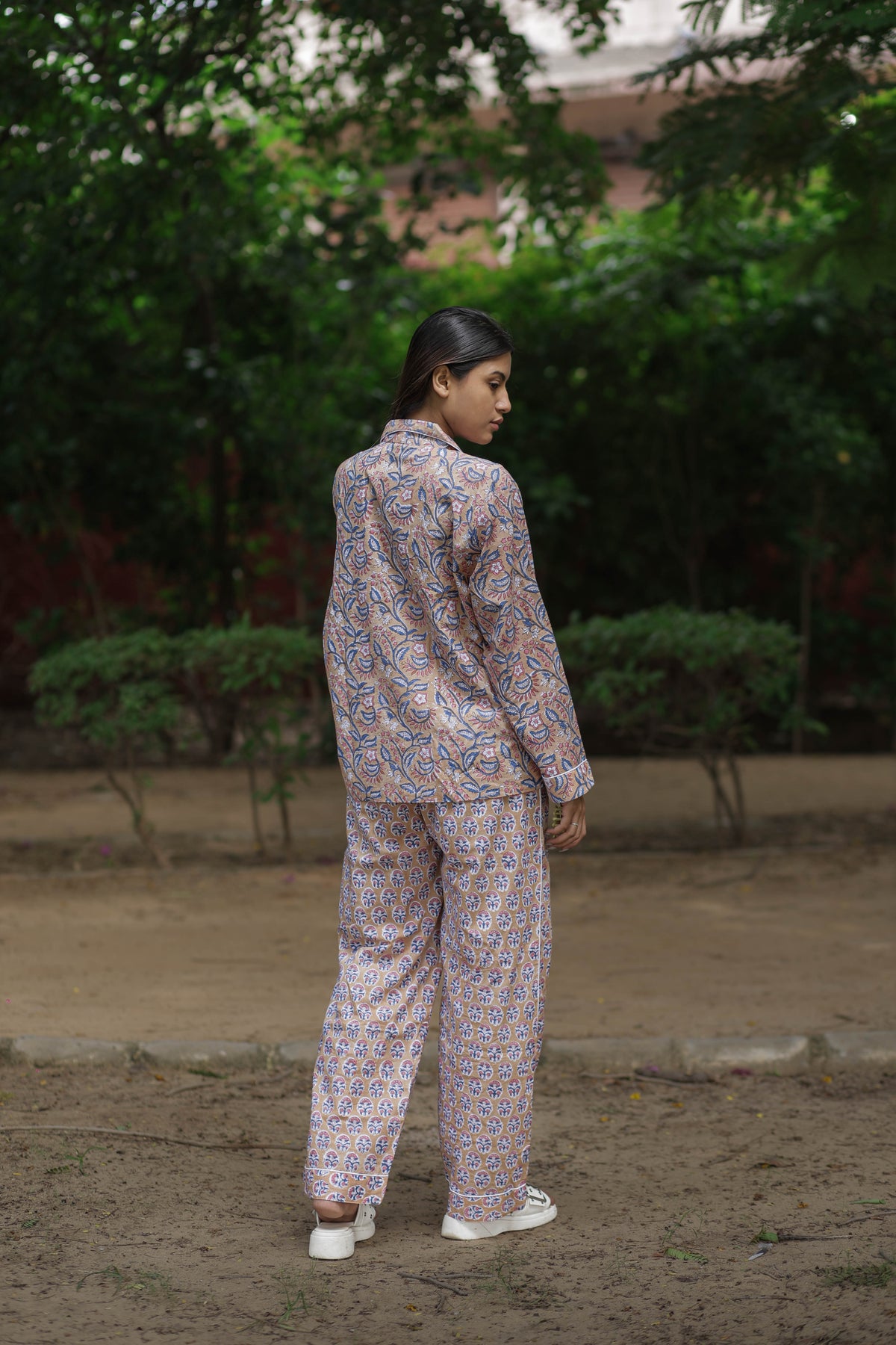 Womenâ€™s 100% Cotton Pajama Set, Handblock Artisanal Floral Print Nightwear, Soft Breathable PJs with Pockets, Gardenia Co-Ord Set Loungewear