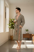 Men's block-printed Cotton Kimono Robe