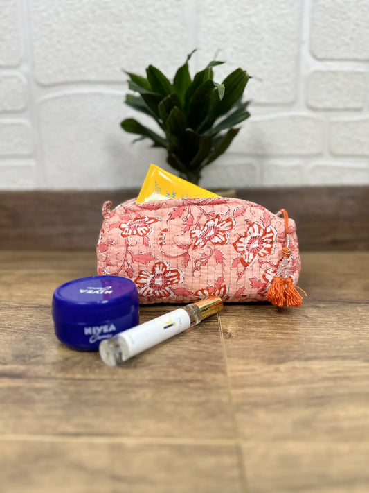 Block Print Toiletry & Makeup Bag | Quilted Wash Bag