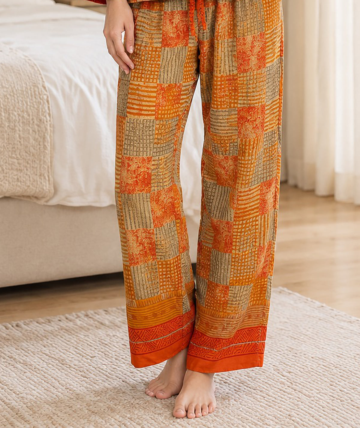 Handmade Recycled Sari Pajama Set, Boho Women's Clothing, Silk Blend Loungewear, Button Down Top, Drawstring Pants, Gift for Her