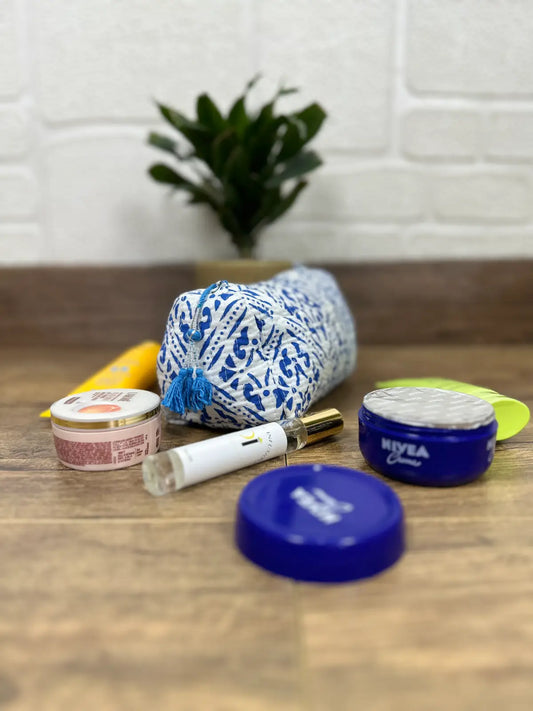 Block Print Toiletry & Makeup Bag | Quilted Wash Bag