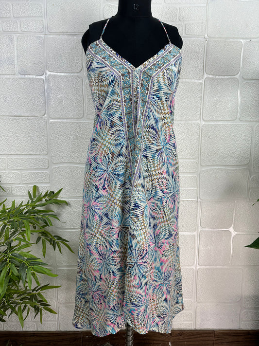 Handmade Floral Halter Maxi Dress: Vintage Boho Sundress