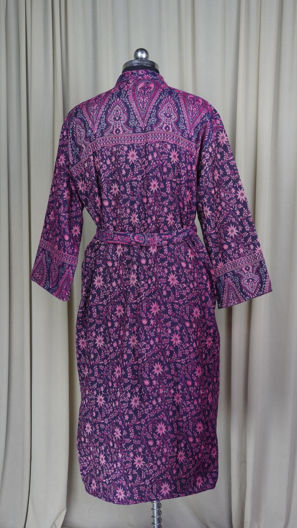 Yak Wool Blend Women Kimono Robe, Cozy Warm Winter Romance Loungewear, Purple Floral Cardigan House Coat with Pockets, Quirky Christmas Gift For Her