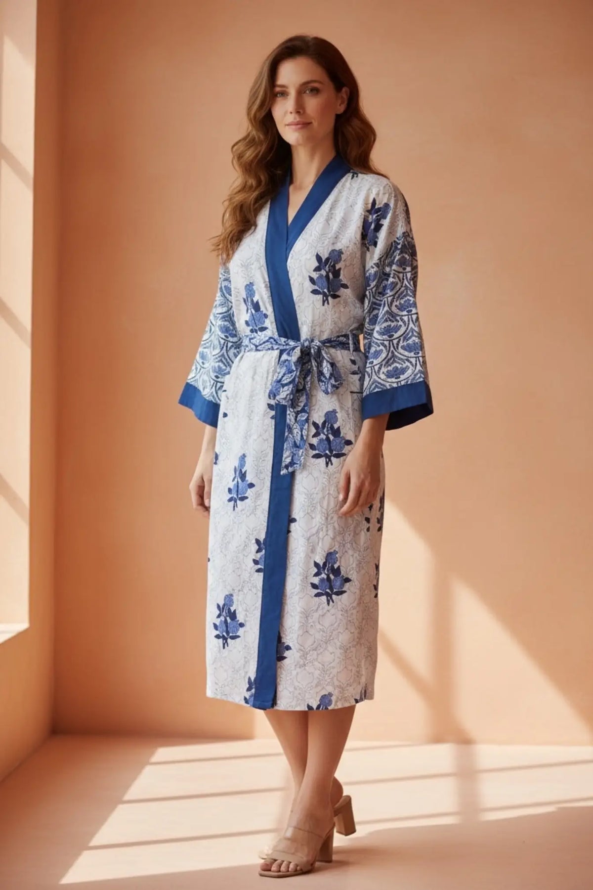 Pure Cotton Handblock Kimono | Indian Printed Summer House Robe, Boho Beach Coverup Kaftan, Bridesmaid Maternity Dressing Gown, Gift For Her