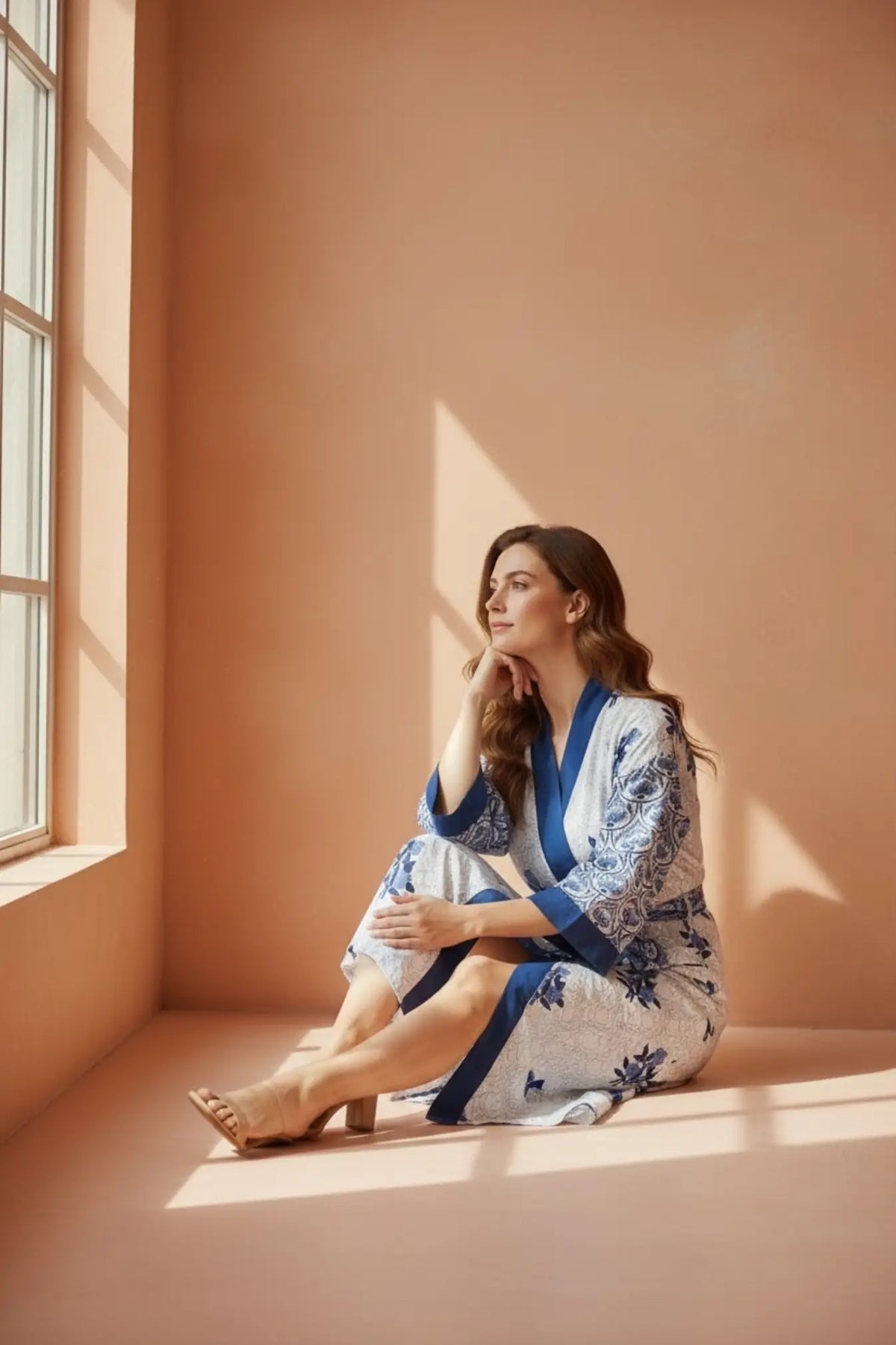 Women's block-printed Cotton Kimono Robe