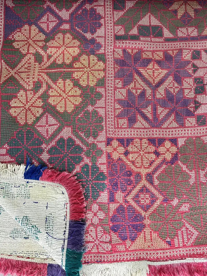 Handgewebter Dhurrie-Teppich aus Baumwolle im Vintage-Stil, 1,8 x 1,2 m